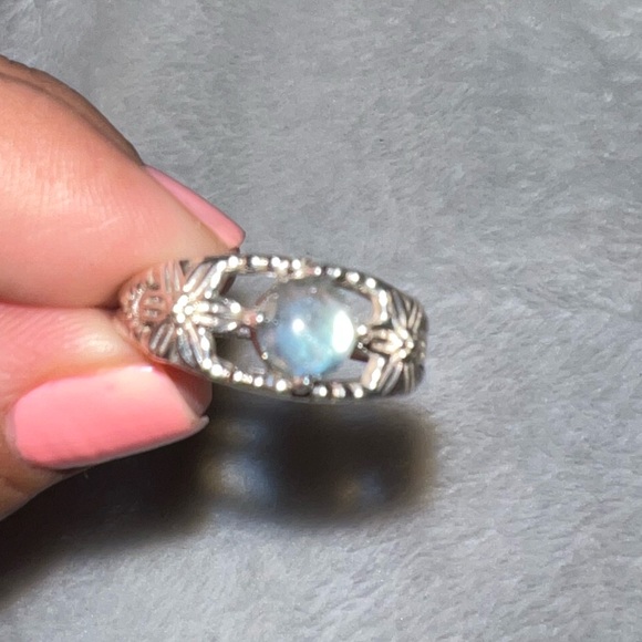 925 silver labradorite floral ring size 8.50 - Picture 2 of 9